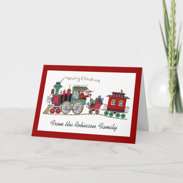 Père Noël Riding Train de Noël Cartes personnalisé (Devant)