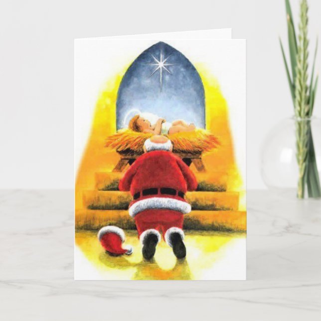 Père Noël se mettant à genoux avant carte de Noël (Devant)