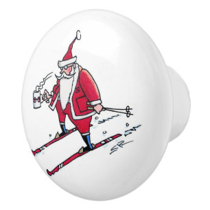 Père Noël Skiing bouton en céramique