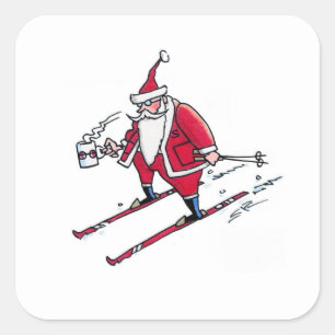 Père Noël Skiing gros autocollants carré