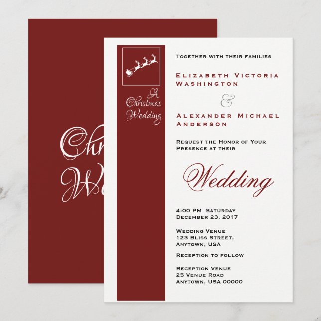 Père Noël Sleigh Noël Invitation de mariage de Noë (Devant / Derrière)