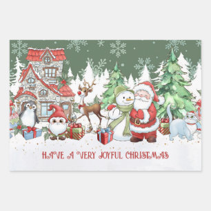 Père Noël Snowman Reindeer Papier d'enveloppement 