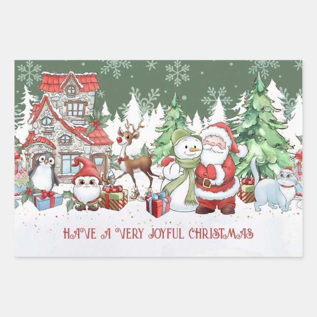 Père Noël Snowman Reindeer Papier d'enveloppement  (Devant)