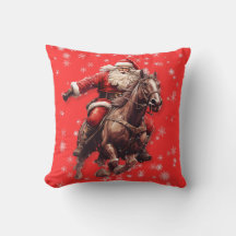 Père Noël sur Cheval Coussin de Jeté