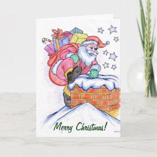 Père Noël sur la carte de Noël de cheminée