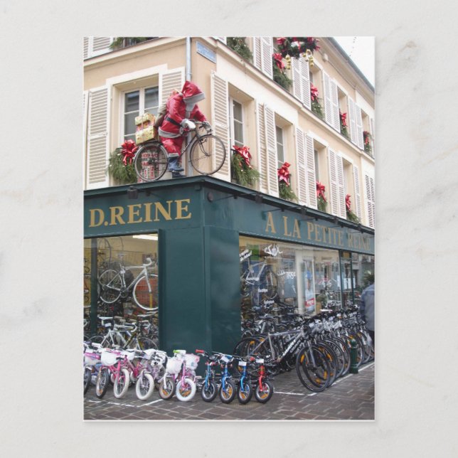 Père Noël sur la carte postale de Noël à vélo (Devant)