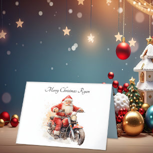 Père Noël sur la moto Carte pliée Noël
