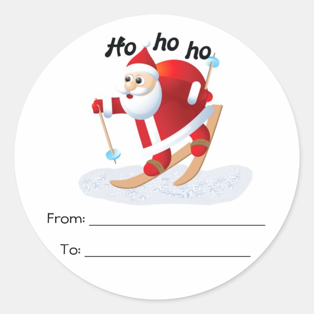 Père Noël sur Stickers Ski de Neige Arrondi/De (Devant)