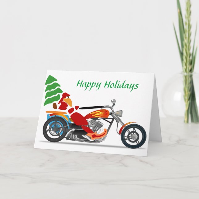 Père Noël sur une carte de Noël de moto (Devant)