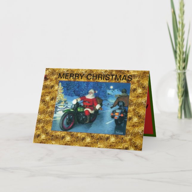 Père Noël sur une carte de Noël moto (Devant)