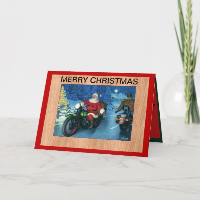 Père Noël sur une carte de Noël moto (Devant)
