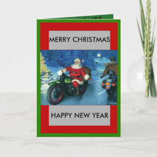 Père Noël sur une carte de Noël moto