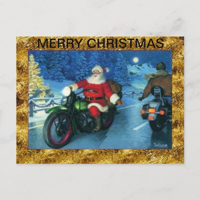 Père Noël sur une carte postale de Noël pour moto (Devant)
