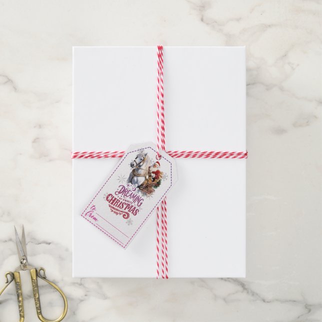 Père Noël sur une étiquette cadeau de cheval (Avec de la ficelle)