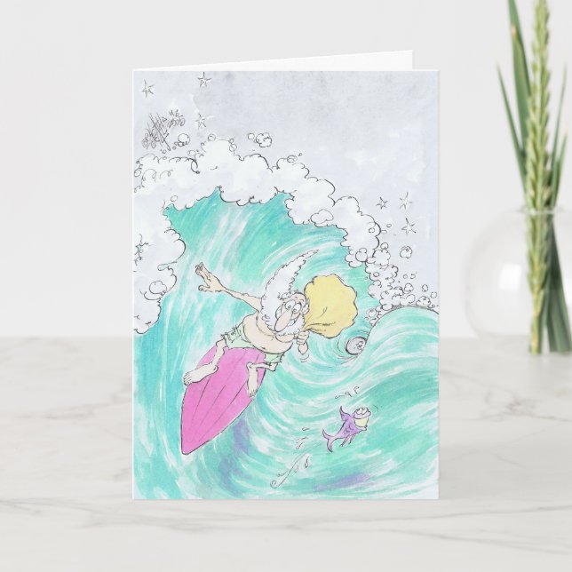 Père Noël surfant sur une carte de voeux (Devant)