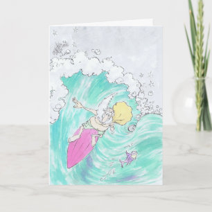 Père Noël surfant sur une carte de voeux