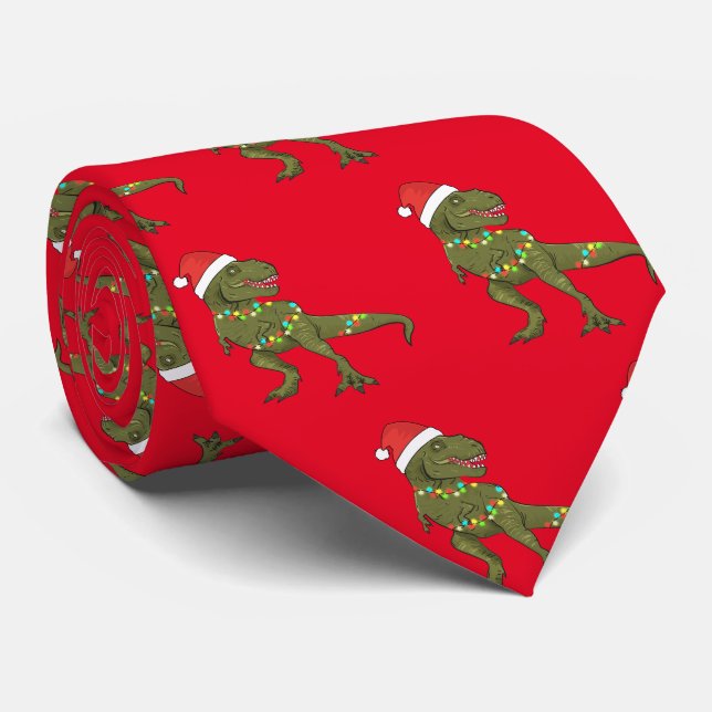 Père Noël T-Rex Dinosaur Noël Cravate de Noël (Roulé)
