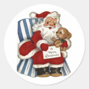 Père Noël vintage, autocollant de Noël d'ours d