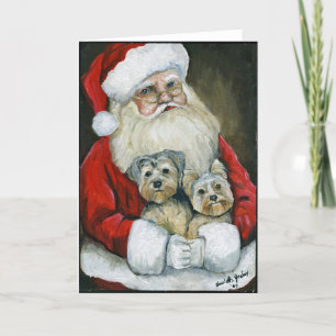 père Noël & Yorkies Chien Art Carte de voeux de No