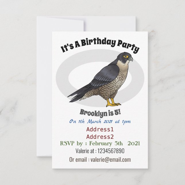 Peregrine falcon bird Cartoon Illustration Einladung (Vorderseite)