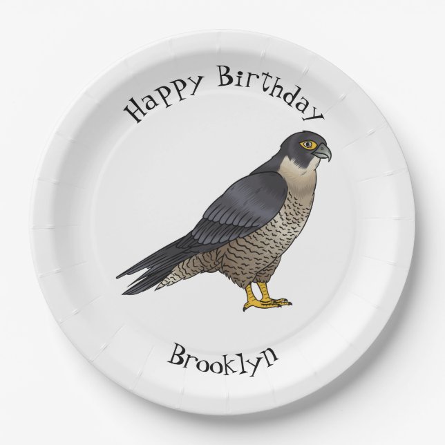 Peregrine falcon bird Cartoon Illustration Pappteller (Vorderseite)