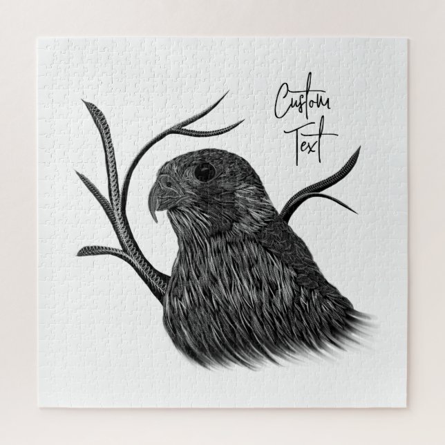 Peregrine Falcon in Baumzweigen mit Handschrift (Vertikal)