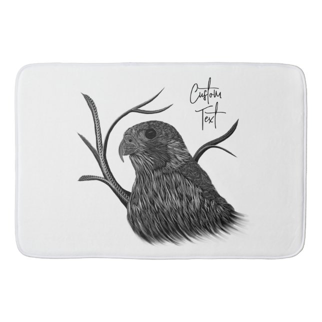Peregrine Falcon in Baumzweigen mit Handschrift Badematte (Vorderseite)