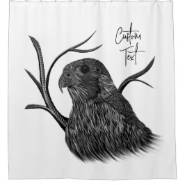 Peregrine Falcon in Baumzweigen mit Handschrift Duschvorhang