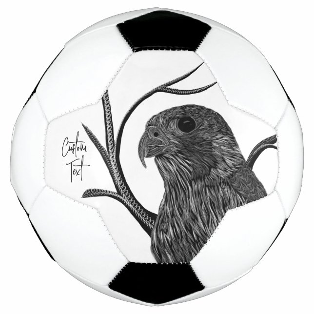 Peregrine Falcon in Baumzweigen mit Handschrift Fußball (Vorderseite)