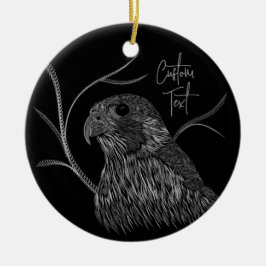 Peregrine Falcon in Baumzweigen mit Handschrift Keramik Ornament