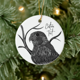 Peregrine Falcon in Baumzweigen mit Handschrift Keramik Ornament