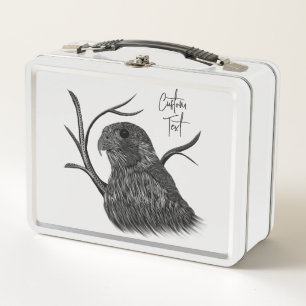 Peregrine Falcon in Baumzweigen mit Handschrift Metall Brotdose