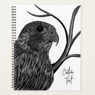 Peregrine Falcon in Baumzweigen mit Handschrift Planer