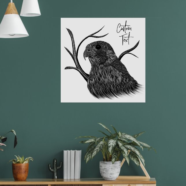 Peregrine Falcon in Baumzweigen mit Handschrift Poster (Wohnzimmer 1)