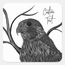 Peregrine Falcon in Baumzweigen mit Handschrift Quadratischer Aufkleber