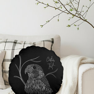 Peregrine Falcon in Baumzweigen mit Handschrift Rundes Kissen