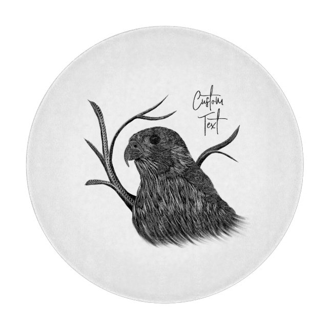 Peregrine Falcon in Baumzweigen mit Handschrift Schneidebrett (Vorderseite)