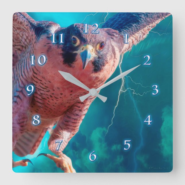 Peregrine Falcon WINGS of MERCURY Square Wall Cloc Quadratische Wanduhr (Vorderseite)