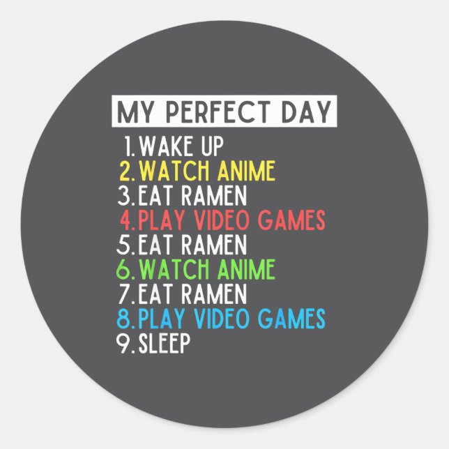 Perfect Day Anime Gaming Ramen Lover Funny Eat Sle Runder Aufkleber (Vorderseite)
