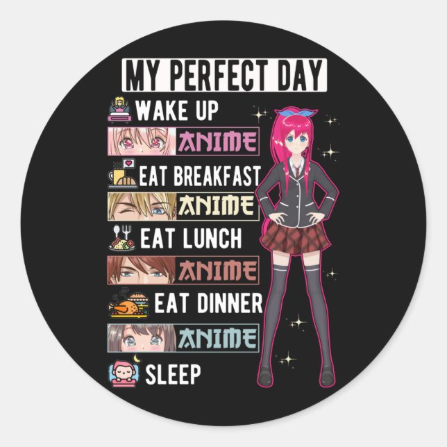 Perfect Day Anime Otaku Girl Japanische Manga Runder Aufkleber (Vorderseite)