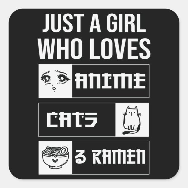 Perfect Gift Anime, Cats & Ramen Quadratischer Aufkleber (Vorderseite)