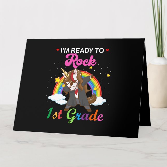 Perfect I ready to Rock 1st Grade Unicorn First G Karte (Vorderseite)