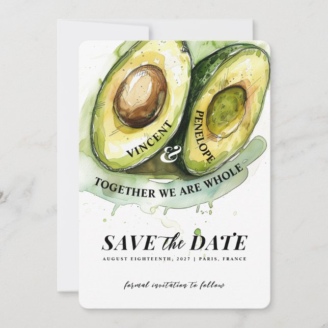 Perfect Match Avocado Wedding Save the Date Einladung (Vorderseite)
