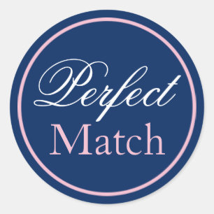 "Perfect Match" Hochzeitsaufkleber Rosa/Navy Runder Aufkleber