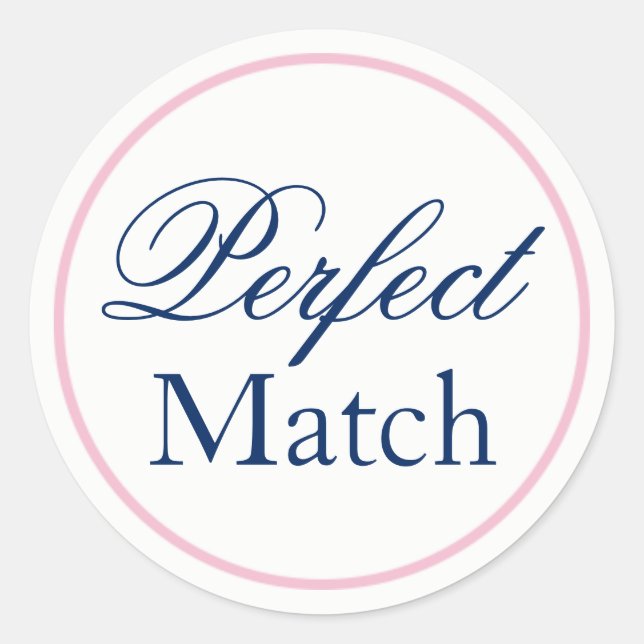 "Perfect Match" Hochzeitsaufkleber Rosa/Navy Runder Aufkleber (Vorderseite)