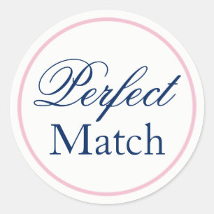 "Perfect Match" Hochzeitsaufkleber Rosa/Navy Runder Aufkleber