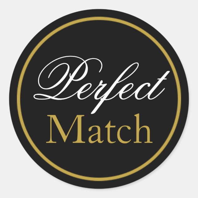 "Perfect Match" Hochzeitsaufkleber - Schwarzes Gol Runder Aufkleber (Vorderseite)