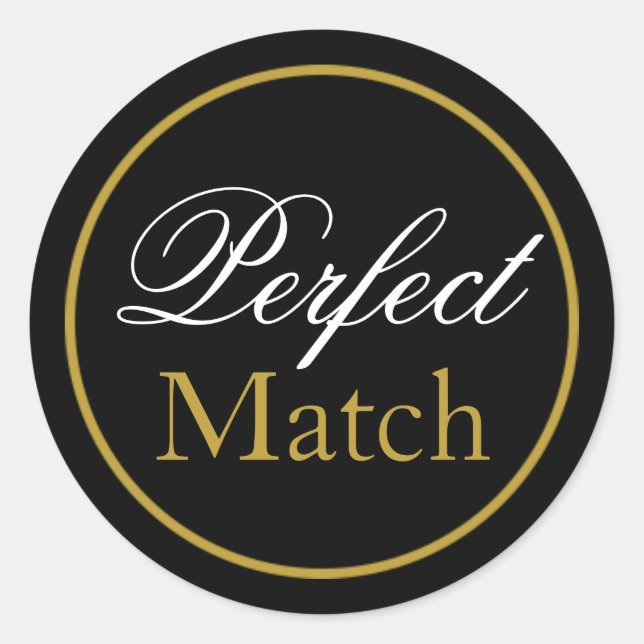 "Perfect Match" Hochzeitsaufkleber - Schwarzes Gol Runder Aufkleber (Vorderseite)
