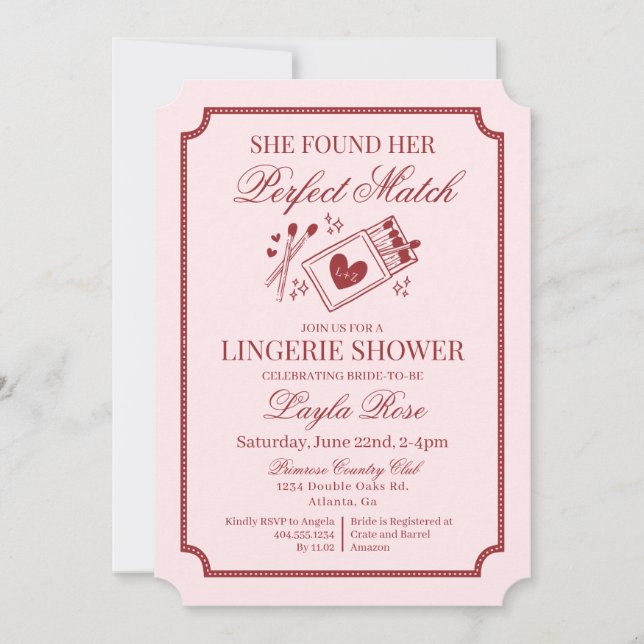 Perfect Match Made in Heaven Pink Lingerie Shower Einladung (Vorderseite)