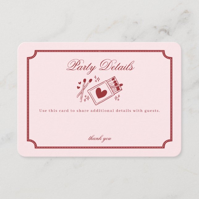 Perfect Match Made in Heaven Pink Party Details Begleitkarte (Vorderseite)